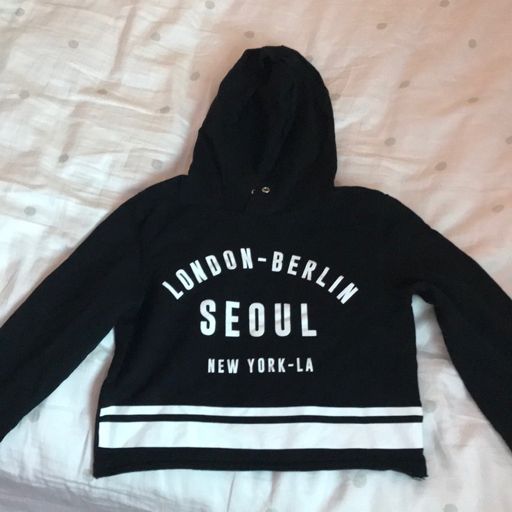 Black and White Striped Cropped Hoodie
